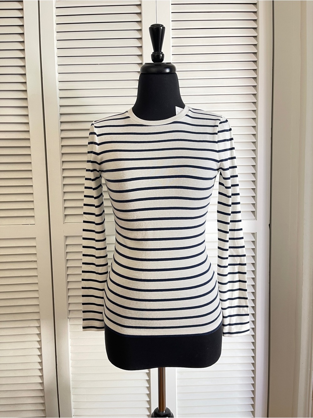 NWT J. Crew Navy & White Striped Long-Sleeve Crewneck XS